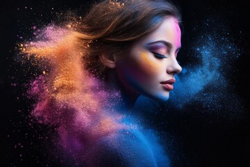 Leinwandbilder - colorful powder art highlights female beauty and creativity in a dramatic portrait