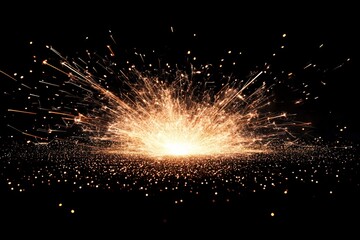 Fototapete - Bright explosion of sparks and particles creating a vivid display against a dark backdrop at night