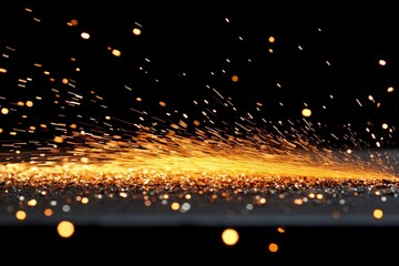 Aufkleber - Bright sparks flying from a metal surface during an industrial welding process at night
