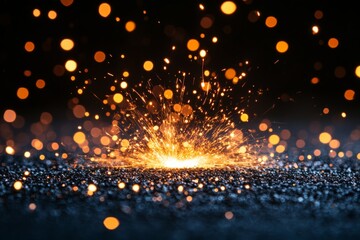 Fototapete - Bright sparks erupting from a surface create a stunning visual display during a nighttime event