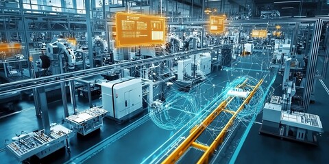 industry 4.0, Factory Industrial Engineer working with automation robot arms machine in intelligent factory, Generative AI