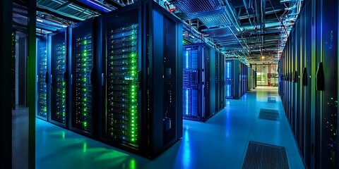 Data server center background, digital hosting. Generative AI technology