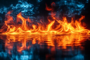 Aufkleber - Colors of fire and ice create a stunning visual contrast on a reflective surface at dusk