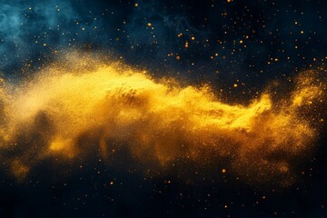 Aufkleber - Colorful cloud of golden powder sparks in a dark space creating an abstract cosmic appearance