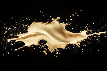 Fototapete - Dynamic splash of gold liquid over a black background showcasing intricate patterns and vibrant movement