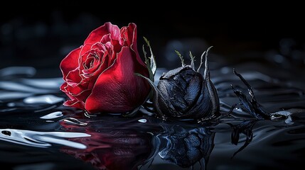 Poster - Dual roses a symbol of love and loss nature’s artistry dark reflections emotional imagery