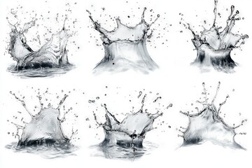 Aufkleber - Water splashes captured at various moments creating unique patterns and forms showcasing fluid dynamics in a controlled setting