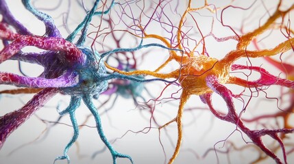 Fototapete - Neural network activity visualization scientific research lab 3d animation microenvironment close-up brain function