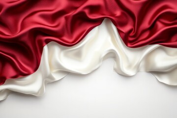 Fototapete - Red and white silky fabric draped elegantly, showcasing texture and color contrast in a creative display