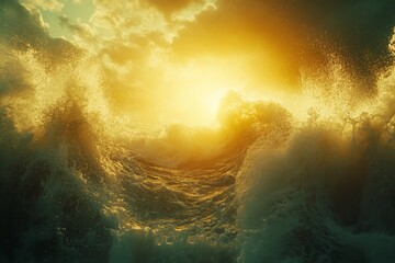 Aufkleber - Waves crashing under a vibrant sunset creates a breathtaking view over the ocean