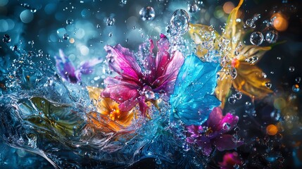 Leinwandbilder - Vibrant flower explosion in water underwater photography colorful scene artistic viewpoint nature concept