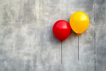 Aufkleber - Two colorful balloons float against a textured gray wall, capturing a cheerful moment in a festive setting