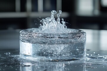 Fototapete - Water splashing in a circular formation on a reflective surface during a creative photography session
