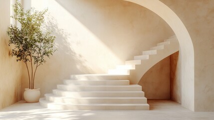 Fototapete - Soft sunlight filters through airy spaces, highlighting a beautifully designed spiral staircase