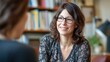 © game - Happy Woman Smiling, Bookcase Background - Authenticity