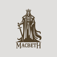 vector illustration of a king holding sword with crown 