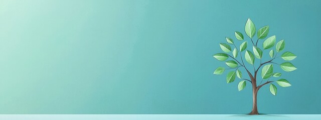 Wall Mural - a tree is growing on a blue background. the tree is green and has leaves. the background is blue