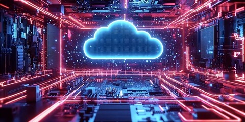 Cloud computing transfer big data on internet. Futuristic digital technology. AI generative.