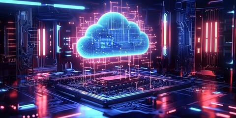 Cloud computing transfer big data on internet. Futuristic digital technology. Finest generative AI