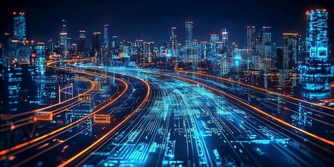 Illustration of IT roadmap modern technology and innovative processes, networking and big data. ai generated