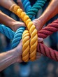 © EchoFrame - Intertwined ropes held by diverse hands symbolizing unity collaboration and strength in a vibrant display of teamwork and shared goals