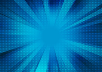 Poster - blue pop art rays abstract geometric background with squares halftone. retro geometric concept vecto