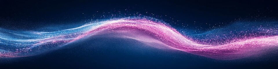 Wall Mural - abstract background, flowing wave of light particles with, soft gradient, on dark blue background.