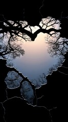 Wall Mural - a heart-shaped void in the earth surrounded by trees and the sun above