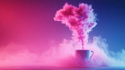 Wall Mural - a cup with pink and blue smoke rising from its top against a pink and blue backdrop