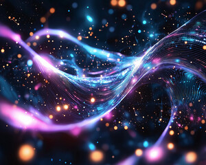 Canvas Print - omposition of fractal sine waves and light elements on a subject of technology