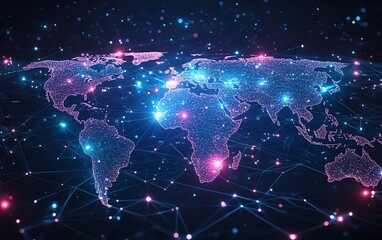 global network connection, digital world map