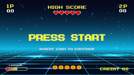 Wall Mural - press start insert a coin to continue .pixel art .8 bit game. retro game. for game assets .retro fut