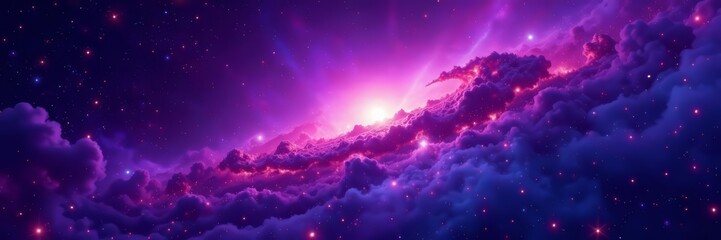 Wall Mural - dark purple galaxy background with bright stars and cosmic clouds, glowing, astronomy