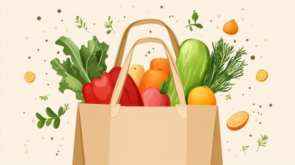 Poster - Fresh organic produce in a paper grocery bag showcasing natural colors and eco-friendly elements Generative AI