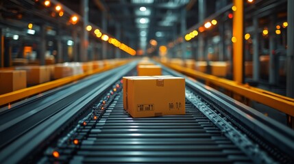 Aufkleber - A well organized warehouse with a sophisticated conveyor system in action, facilitating the sorting and movement of packages during peak distribution operations to enhance efficiency.