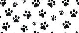 Black and white seamless pattern of pet paw prints; abstract vector texture ideal for veterinary clinic, animal,  veterinary background