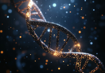 Wall Mural - glimmering strands of dna form a double helix against a dark backdrop, illuminated by shimmering par