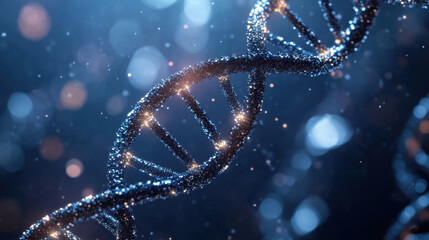 Wall Mural - a double helix dna structure reveals intricate patterns and sparkles against a soft, blurred backgro