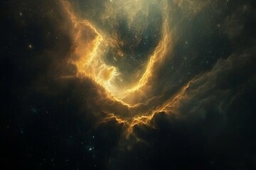 Wall Mural - a celestial view of a nebula with an amazing gold glow and space background, evoking a sense of wonder and the infinite