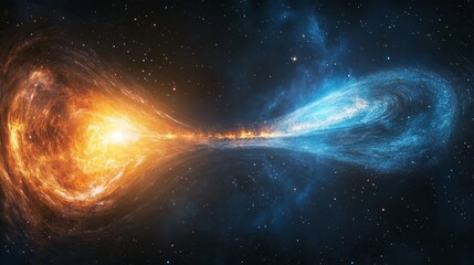 Wall Mural - the stunning cosmic phenomenon of two galaxies merging, forming a celestial dance of light and energy
