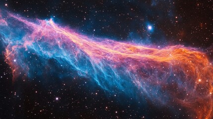 Wall Mural - a captivating cosmic scene of the Veil Nebula, a remnant of a supernova explosion, with vibrant colors and intricate patterns