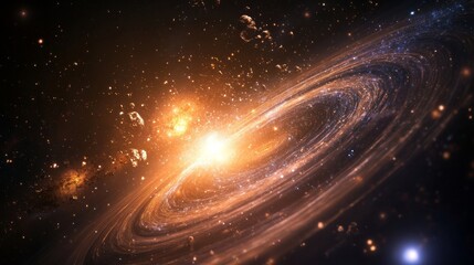 Wall Mural - a stunning view of a spiral galaxy with bright core. The galaxy is filled with stars, gas, and dust, creating a beautiful and cosmic scene. The image shows the vastness and mystery of the universe