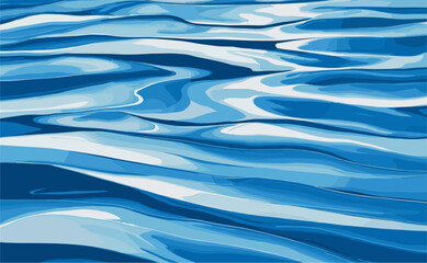 Abstract background with a blue and white watercolor painting body of water. The water is calm and still, with ripples and waves gently lapping against the shore. The painting captures the serenity