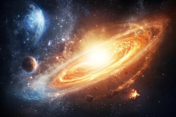 Wall Mural - a breathtaking view of the galaxy featuring swirling clouds of gas and dust, alongside radiant stars and celestial bodies