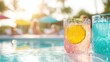 © Denis Yevtekhov - Vibrant summer pool party with friends and colorful drinks