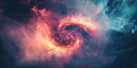 Wall Mural - a cosmic swirling nebula of red and blue creating an abstract galaxy