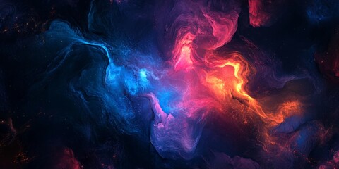 Wall Mural - a vibrant, colorful, and abstract nebula background, swirling with shades of blue, purple, and orange. The image evokes a sense of wonder and mystery