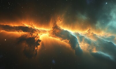 Wall Mural - a breathtaking depiction of a nebula in deep space, where vibrant colors of blue and orange collide, creating a mesmerizing cosmic scene.