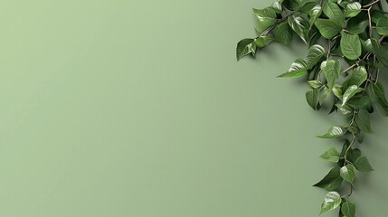 Wall Mural - Green leaves, pastel background, nature, botanical, design, template, website, banner