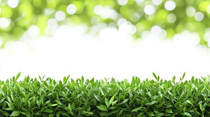 Wall Mural - Lush green hedge, spring foliage, bright bokeh background, nature, website banner